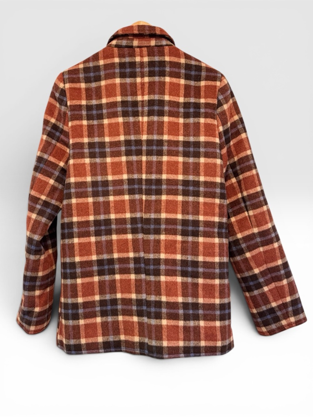 Mo:Vint Plaid Wool Blend Blazer Jacket in Rust, Navy, brown + cream size Small - Picture 5 of 11
